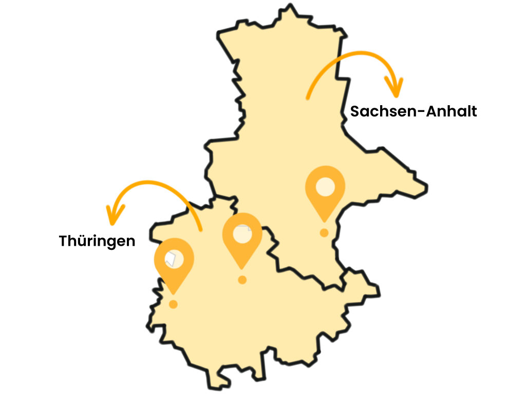 Landkarte mit den Bundesl&auml;ndern Sachsen-Anhalt und Th&uuml;ringen